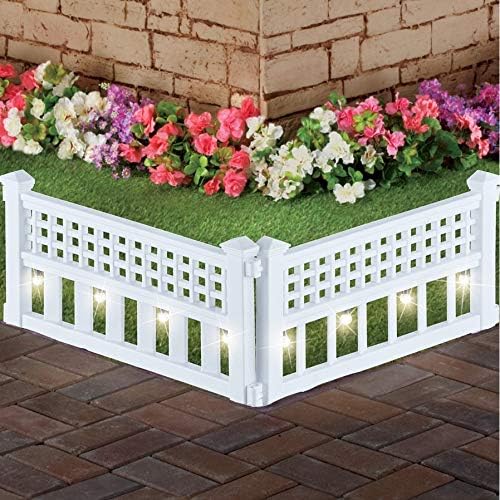 SkyMall 8-Piece Solar Garden Border Fence with Corner Posts, White Decorative...