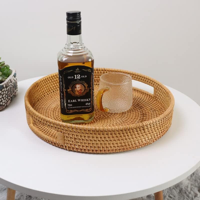 Coffee Table Tray Round Rattan Ottoman Tray Woven Serving Trays with Handles ...