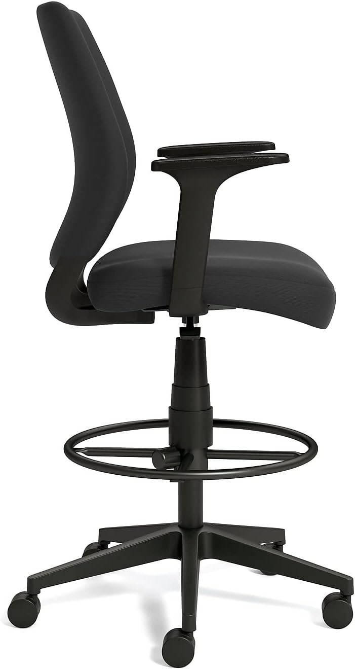 Staples Drafting Stool, Fabric, Black, with Footrest