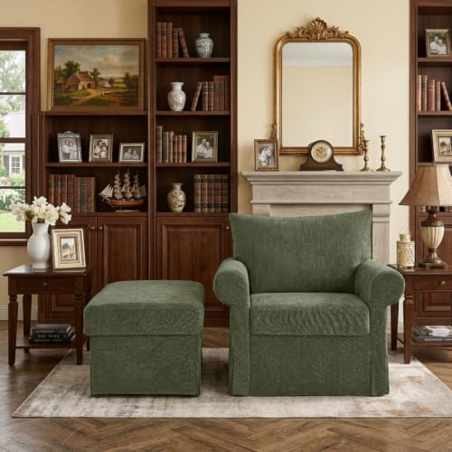 Eafurn Modern Chenille Accent Chair with Ottoman for Small Space, Comfy Uphol...