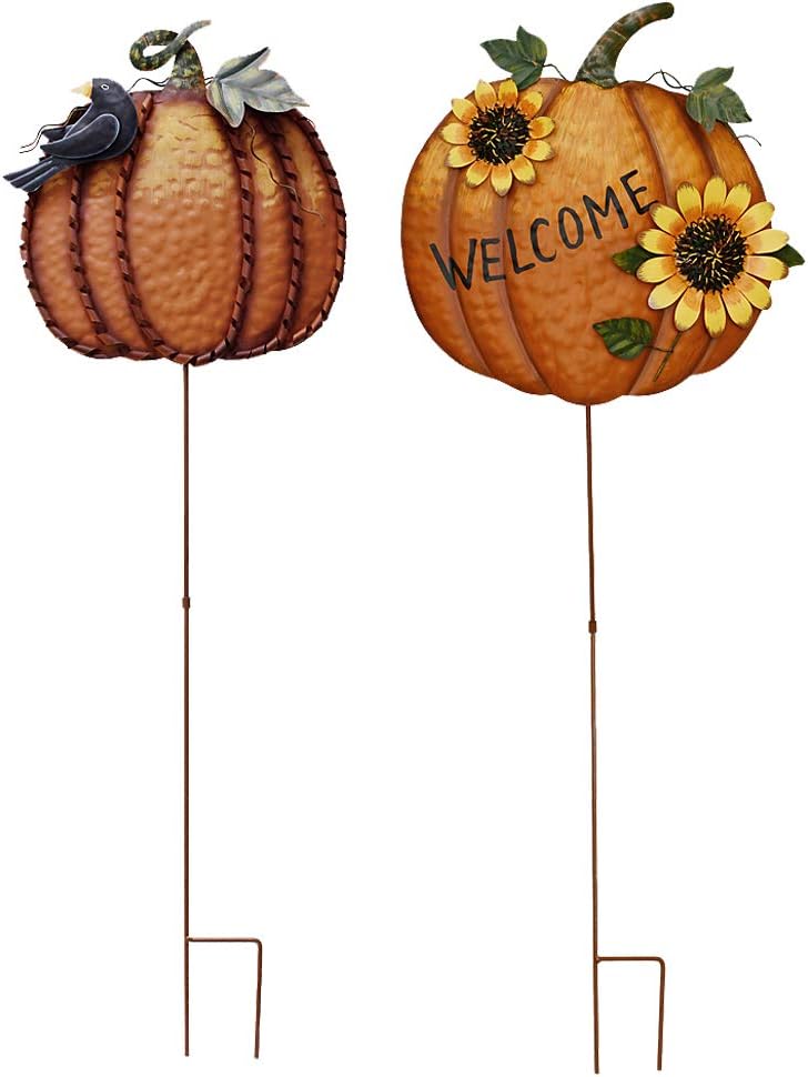 Metal Pumpkin Garden Stakes Welcome Sign Decorative Yard Sign Fall Decor