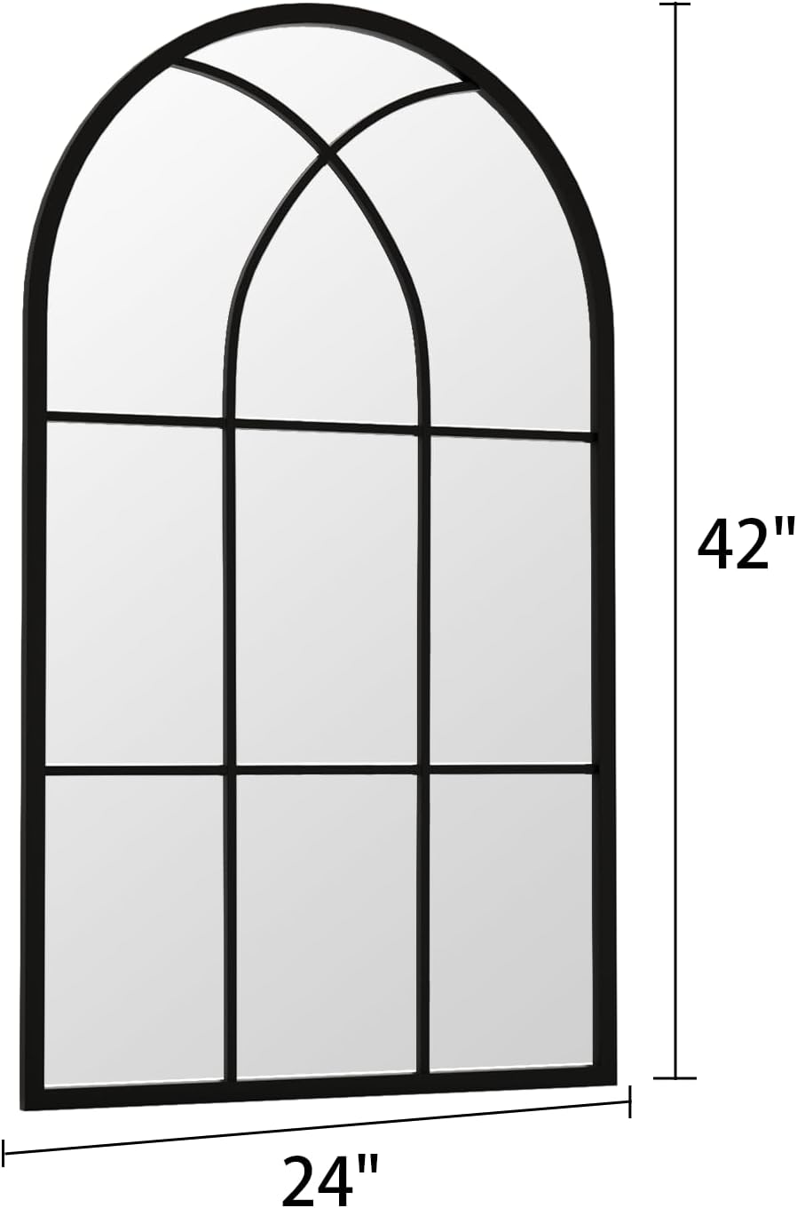 Rowjut Arched Top Window Glass Wall Mirror 42" x 24" Black Iron