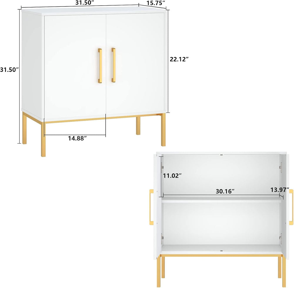 Sideboard Buffet, White Storage Cabinet with 2 Doors and Adjustable Shelves, ...