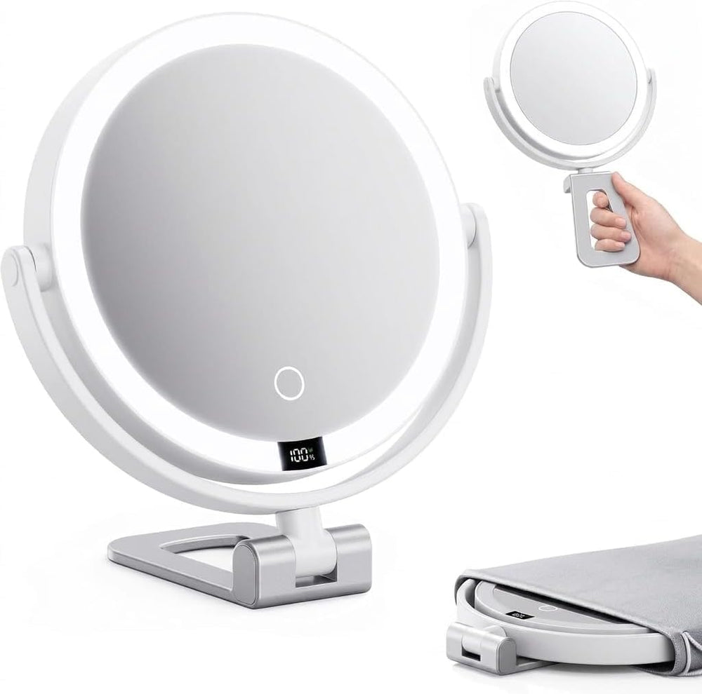 Travel Makeup Mirror with Lights - 1X/30X Magnifying Double Sided Mirror