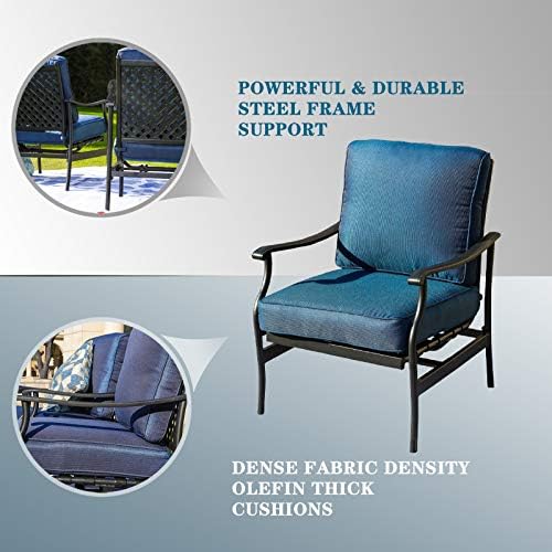 Festival Depot Patio Set of 2 Dining Chairs with Thick Cushions Metal Frame O...