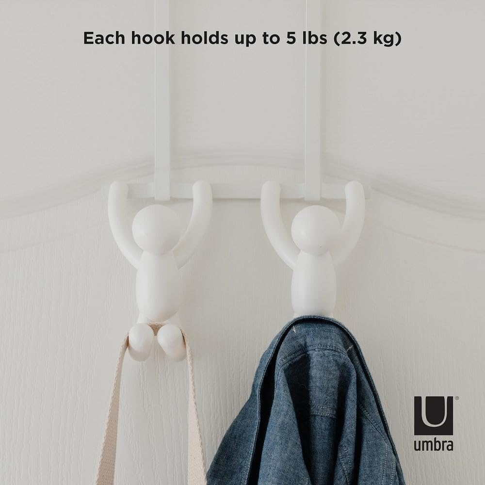 Umbra Buddy Over the Door Double Hook, Coat and Towel Hook, White