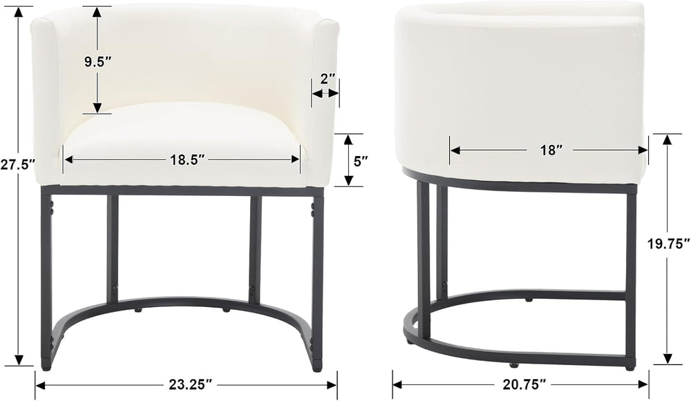 BESTANO Faux Leather Dining Chairs Set of 4 Modern Barrel Arm Chairs with Bla...