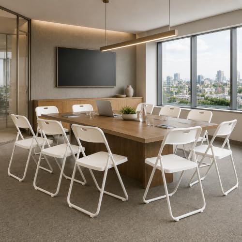10 Pack White Plastic Folding Chairs, Portable Foldable Chair