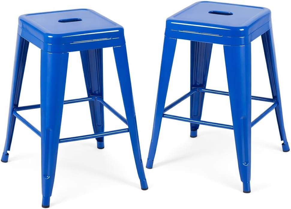 Victoria Blue Metal Bar Stools Set of 2, 24" inch
