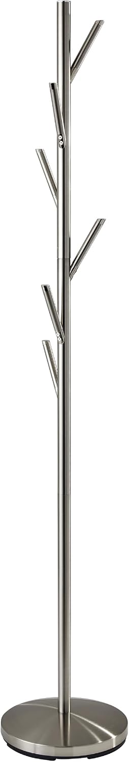 Adesso Coat Rack, Brushed Steel, 6 Hooks, Space-Saving, 67"