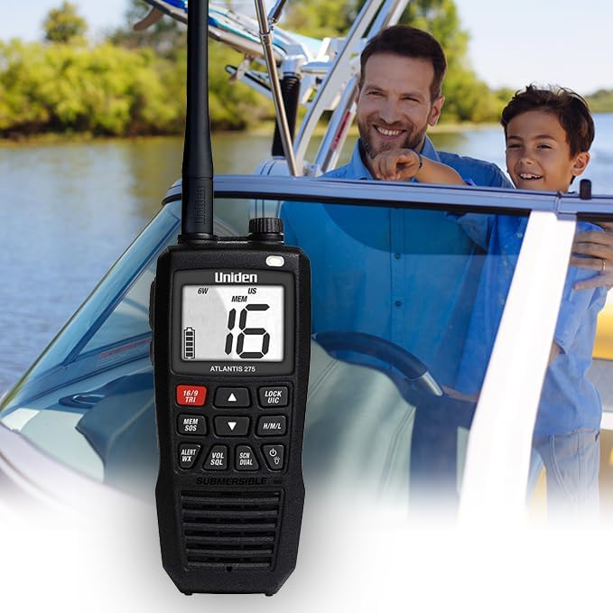 Uniden Atlantis 275 Handheld Two-Way VHF Marine Radio, Floating IPX8 Submersi...
