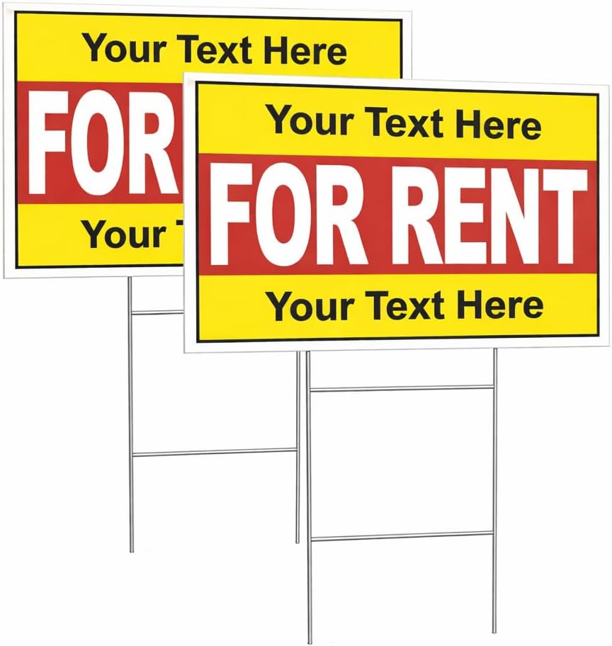 18x24 Custom For Rent Yard Signs 2 Pack, Double Sided, Metal H-Stakes