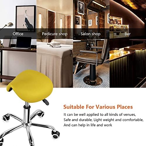 KKTONER Rolling Saddle Stool PU Leather Swivel Adjustable Rolling Stool with ...