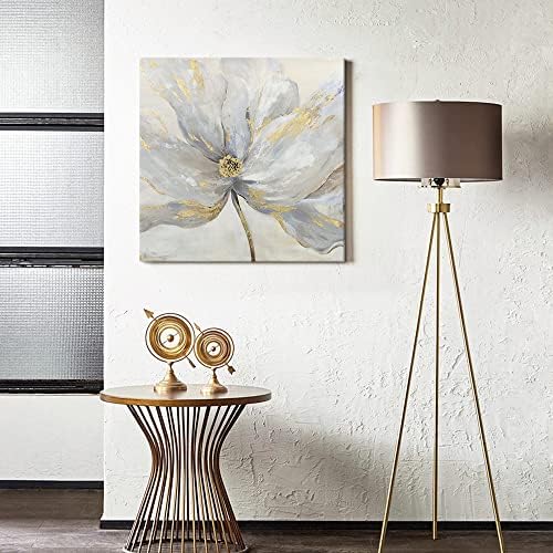 Goldfoilart Floral Wall Art Gold Flower Canvas Pictures with Foil Embellishme...