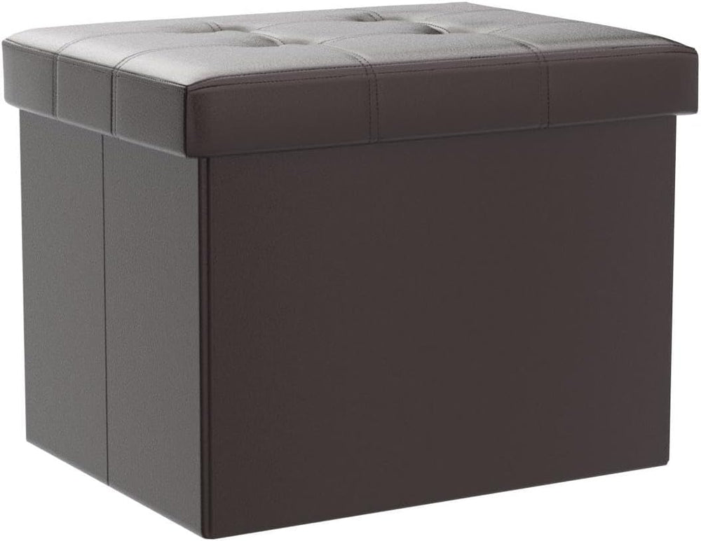 Bsketa Storage Ottoman Bench, 17" Folding Leather Foot Rest, Brown 2 Pack