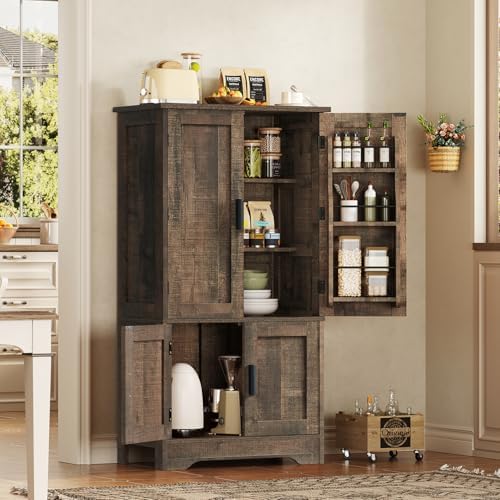 43"H Pantry Cabinet with 4 Doors, Kitchen Cabinet with 6 Door Shelves