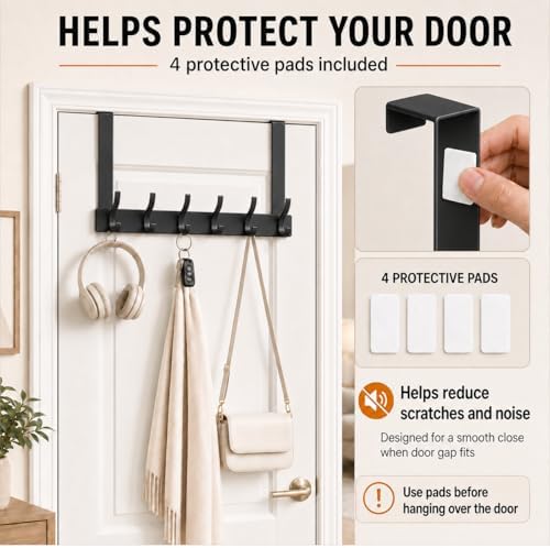 Peasulin Over The Door Hooks, 2 Pack Black 11" Long Door Hanger Racks