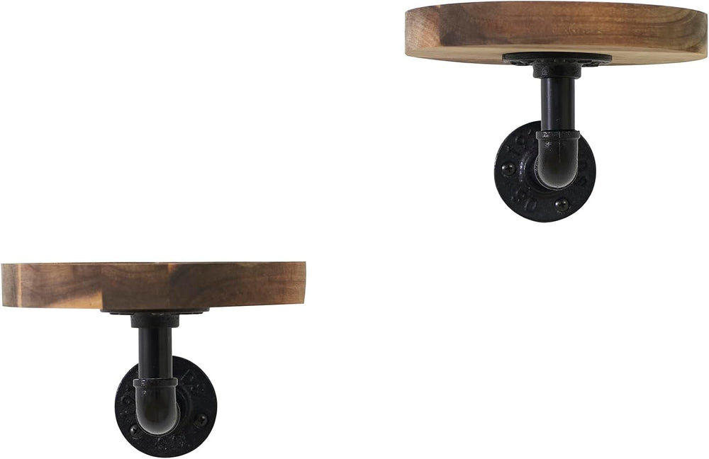 Round Wooden Floating Shelves Wall Mounted (Set of 2). Made of Acacia Wood. I...