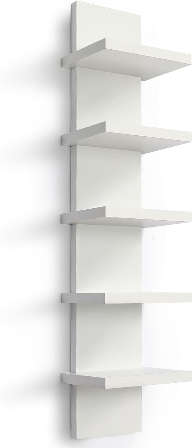 Homaterial 5 Tier Wall Shelf Unit, Small White Vertical Floating Shelf