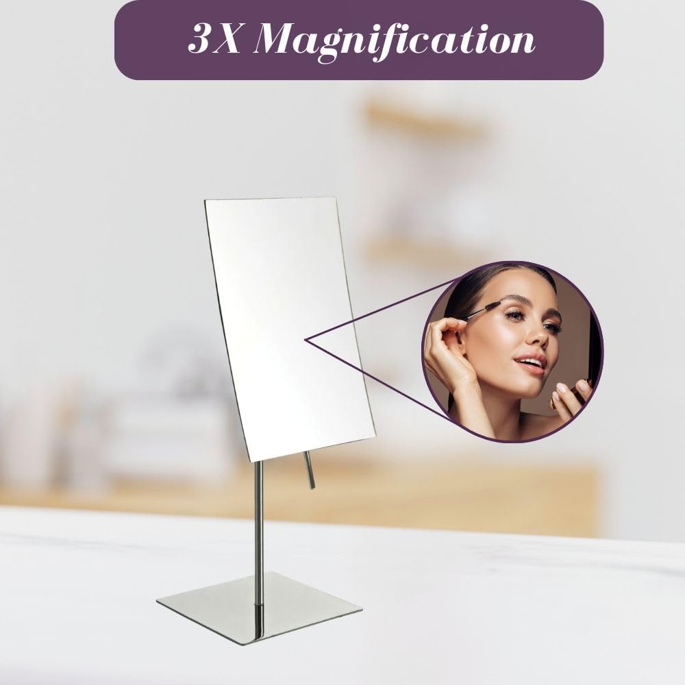 JERDON 5" x 8" Tabletop Makeup Mirror - 3X Magnification - Chrome -...