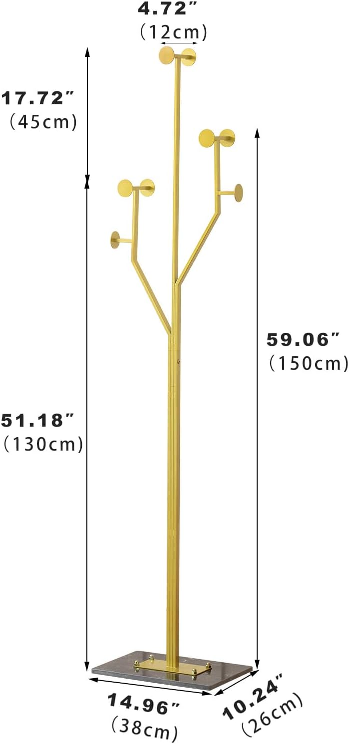 JIAYUEJU Freestanding Coat Rack Marble Base Coat tree Heavy Duty(Gold) | Tree...