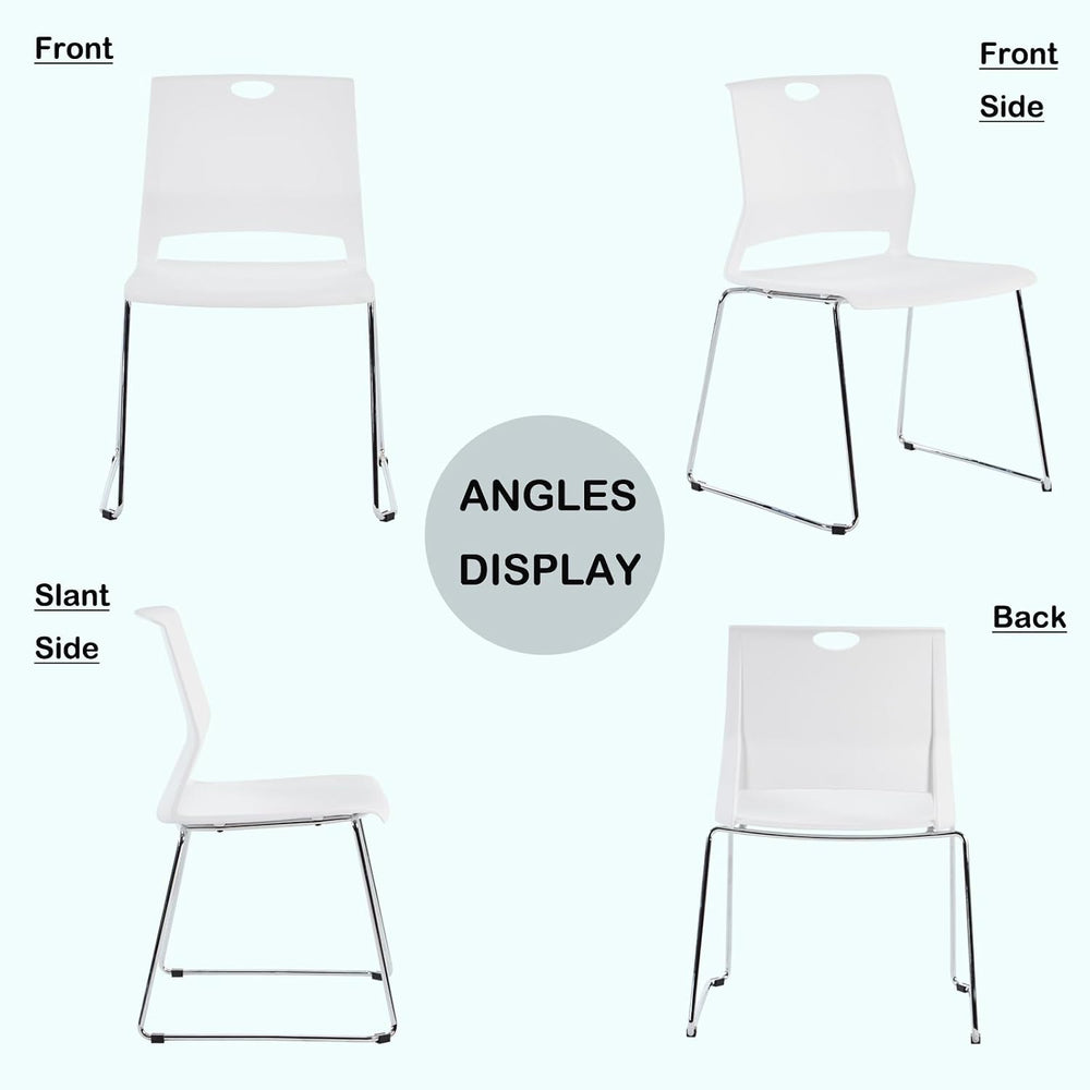 Stackable Chairs Set of 4 for Break Waiting Room Conference Church, White