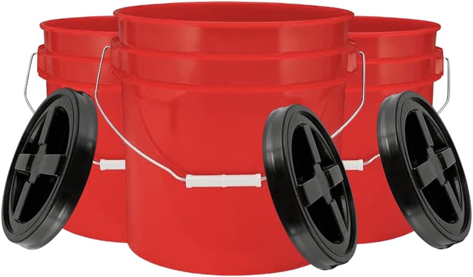 House Naturals 3.5 Gallon Food Grade RED Bucket Pail with Black Air-Tight Scr...