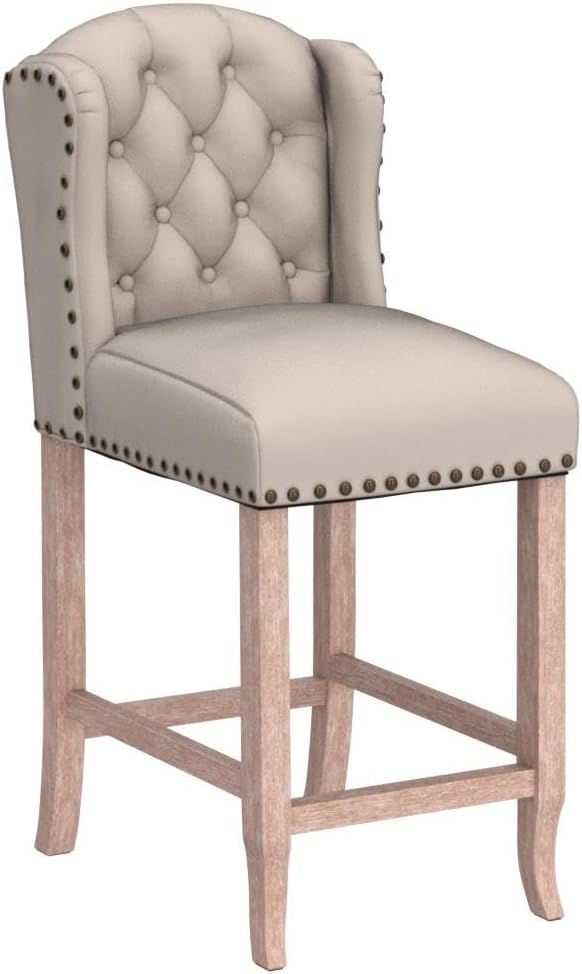 DUOMAY Tufted 26 Inch Counter Height Bar Stools Set of 2, Linen Upholstered C...