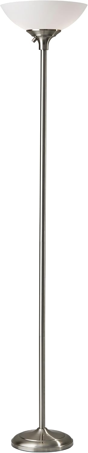 Adesso Dual-Socket Floor Lamp, Brushed Steel & White, 3-Way, 71”