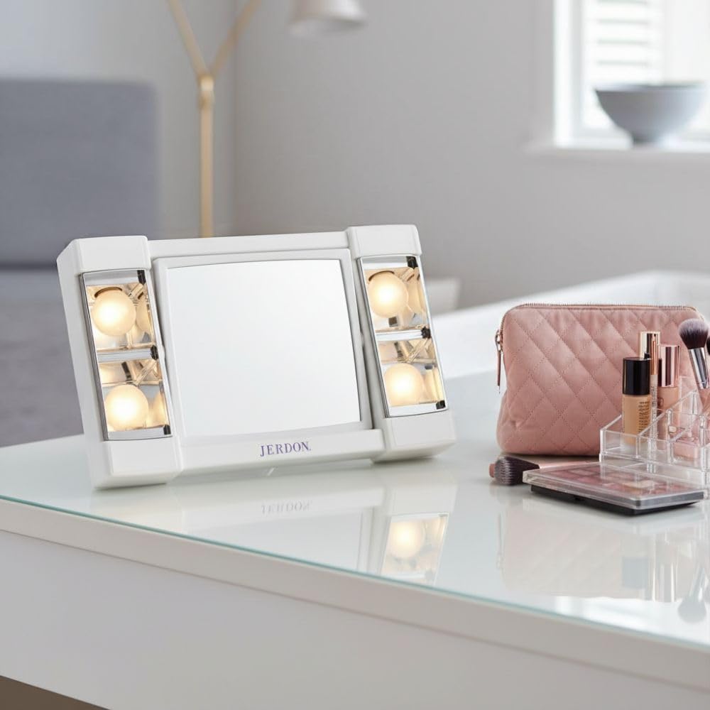 JERDON Lighted Makeup Mirror with 3X Magnification - White - J1010
