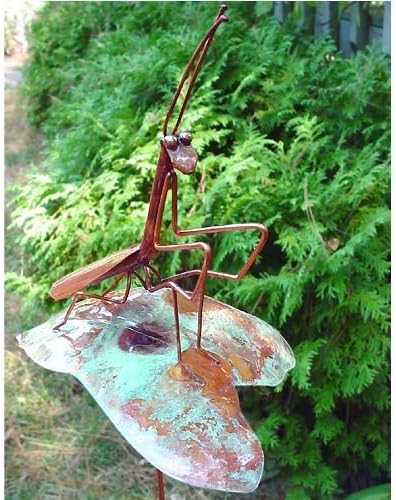Copper Praying Mantis Garden Sculpture & Stake, American Made