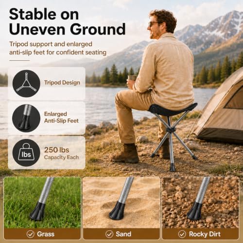 2 Pack Camping Stools, 22.4" Extra Tall Tripod Stool for Adults