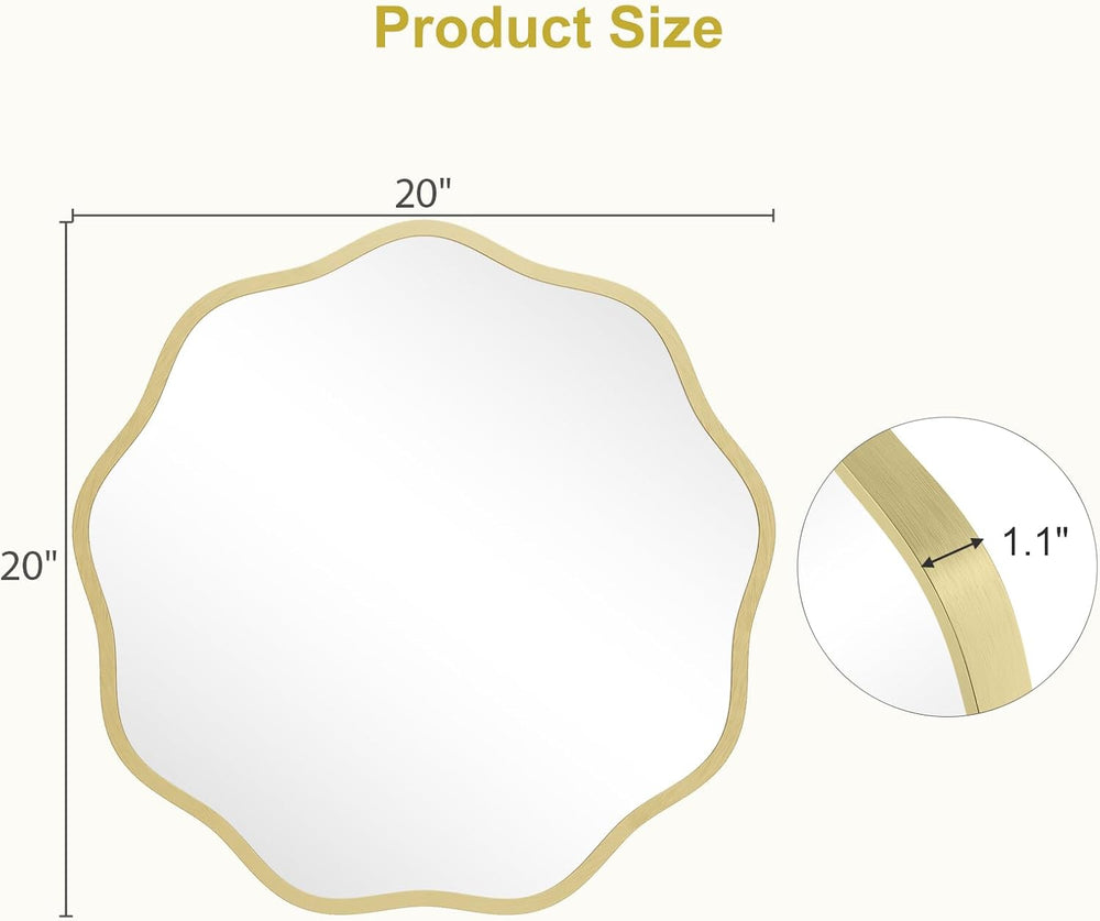 WallBeyond Round Wavy Mirror for Wall Decorative 20 inch, Modern Round Mirror...