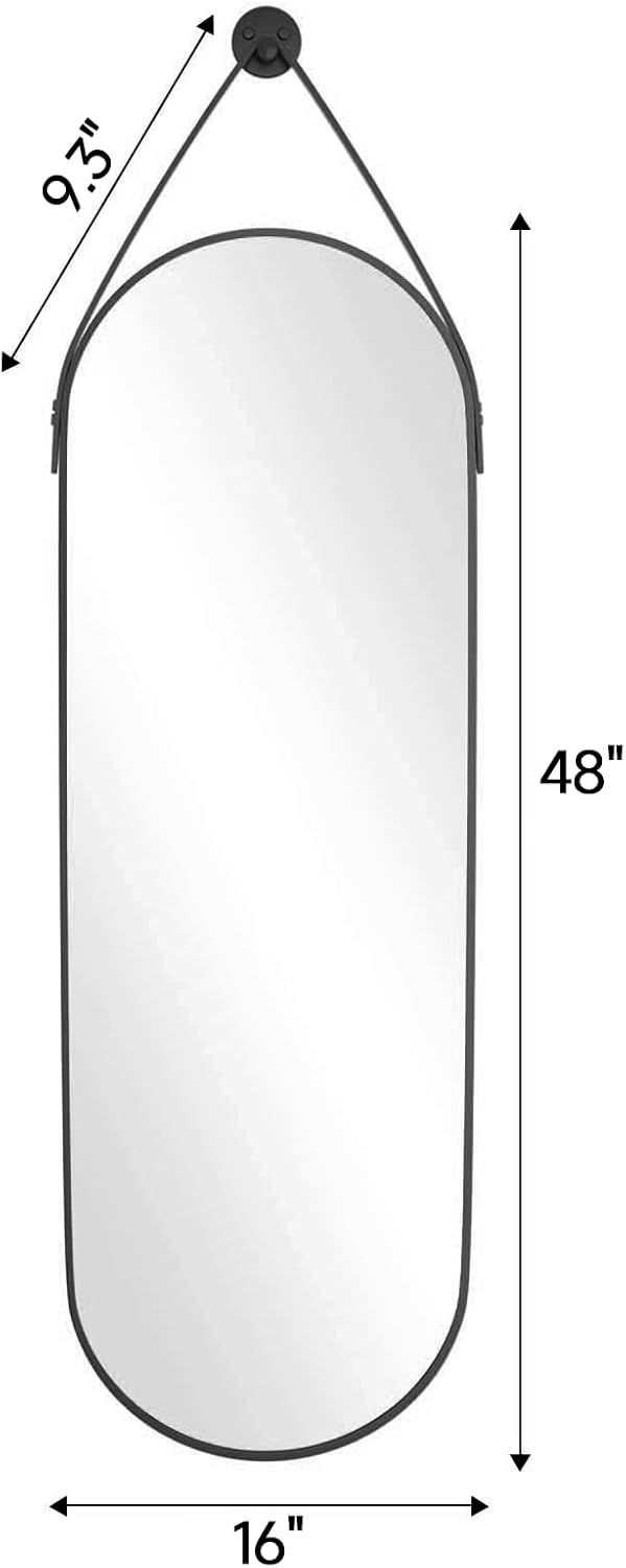 Full Length Mirror Wall Mounted, 48"x16" Oval Hanging Mirror (Black)