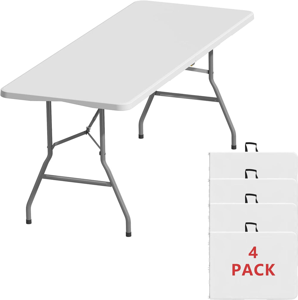 6FT Folding Tables, Heavy Duty Foldable Picnic Table 4 Pack