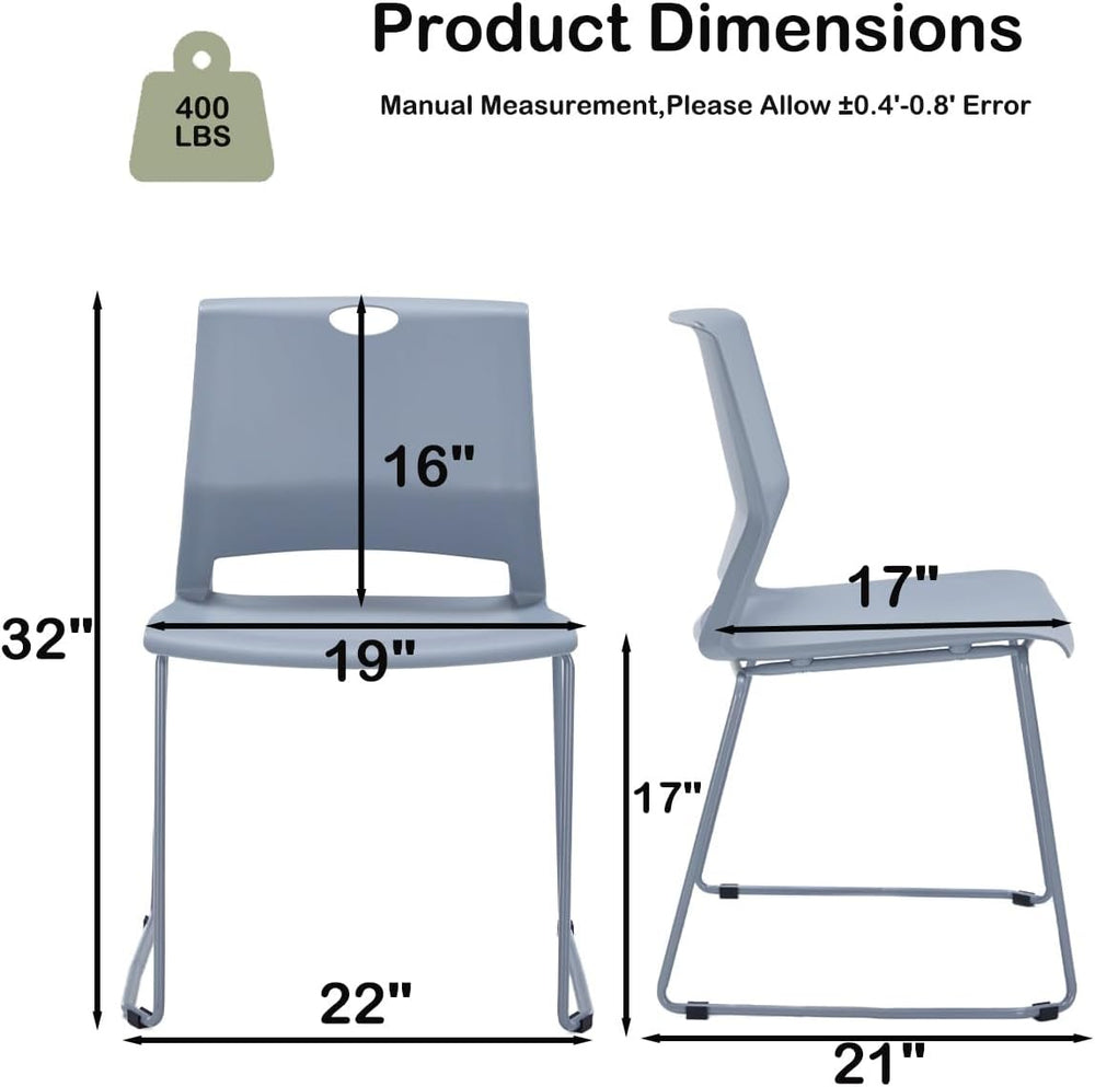 Grey Stackable Chairs Set of 4 for Break Conference Room Church Lobby