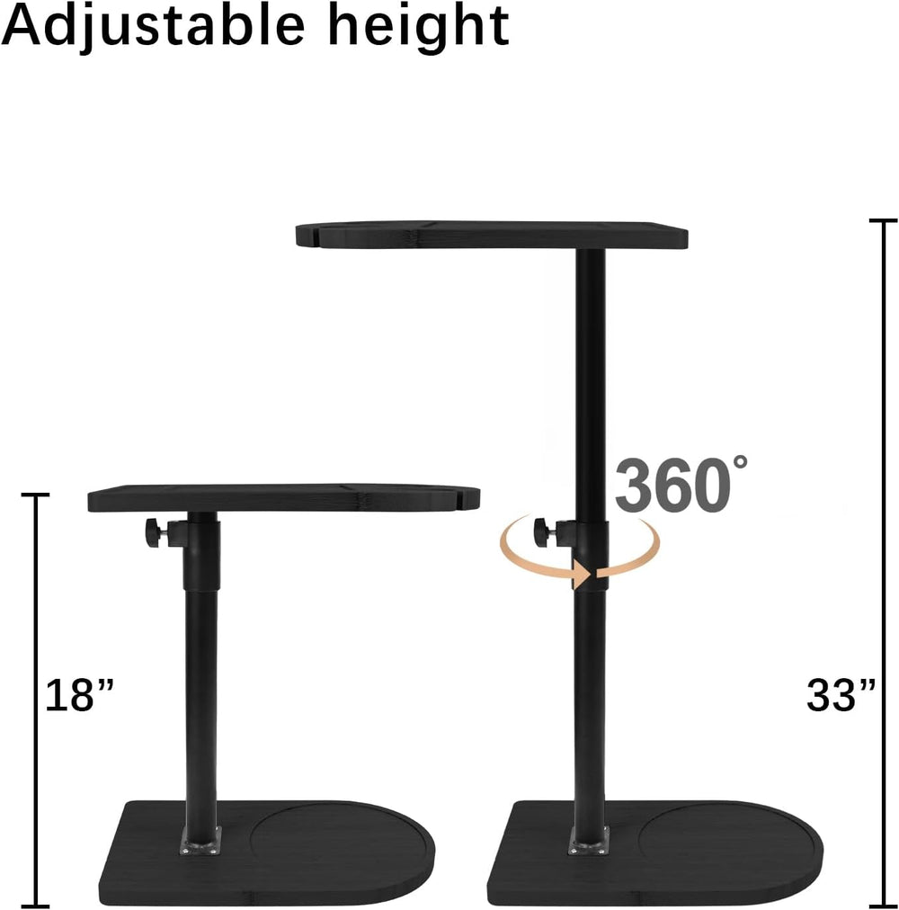 YUHFERA 360° Swivel Sofa Tray Table, Adjustable Side Table, Black