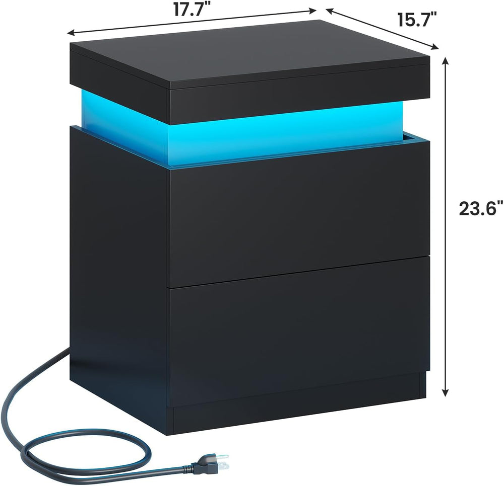 ADORNEVE Modern Black Nightstand Set of 2,Small Bedside Table with Drawers