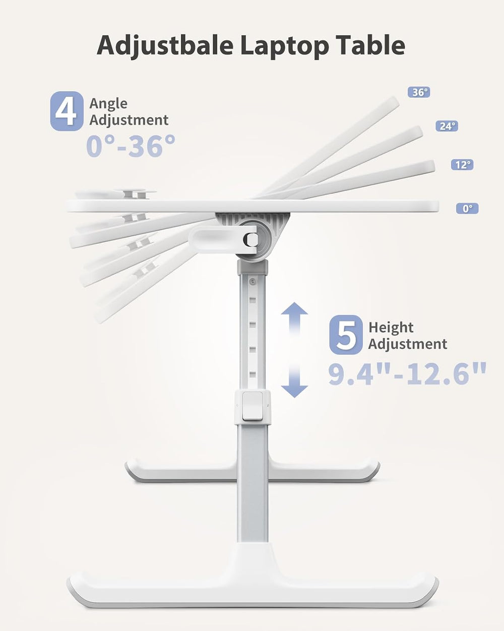 SAIJI Height & Angle Adjustable Laptop Stand for Bed, Lap Desk Tray Table