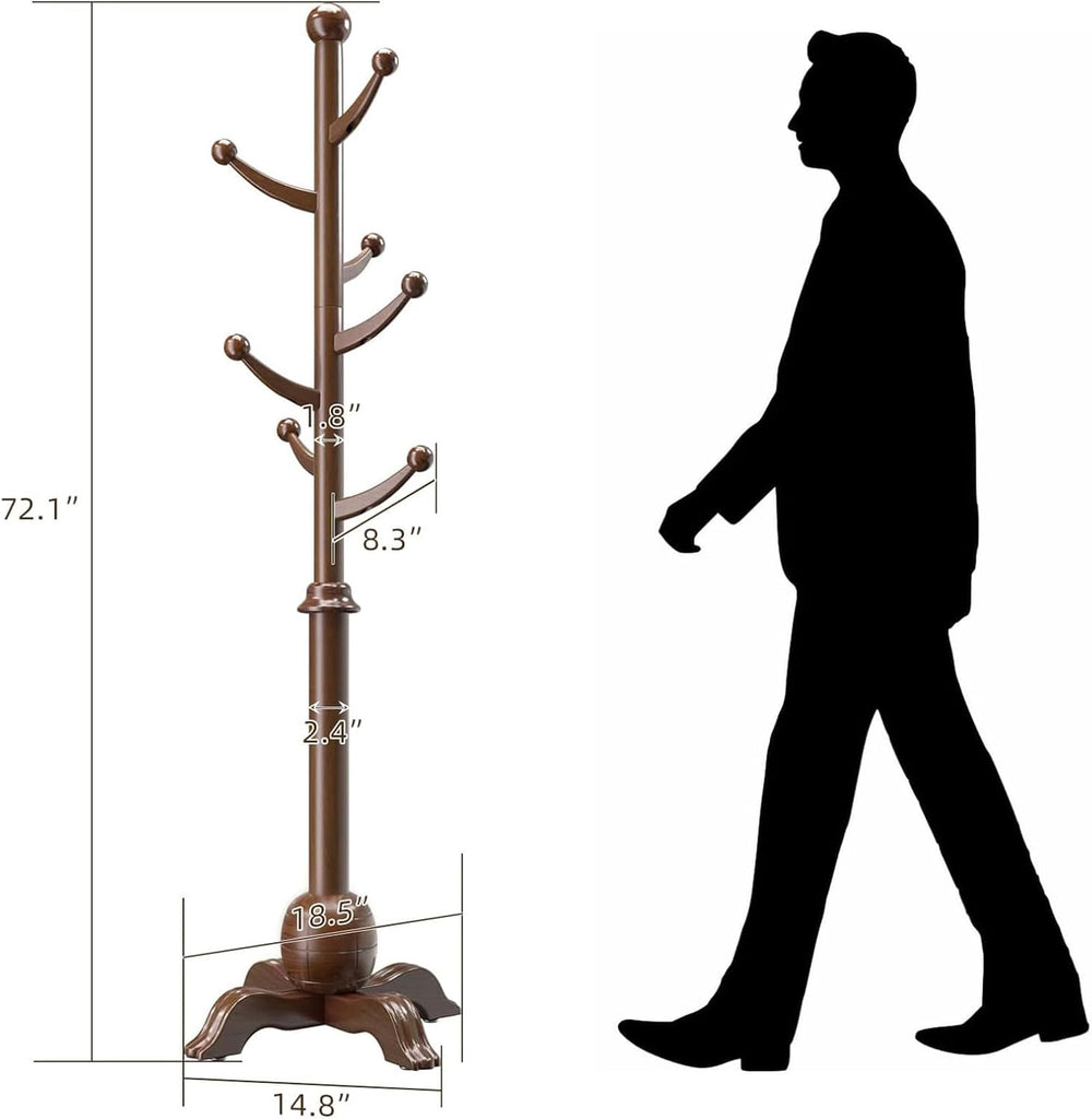Wooden Coat Rack Freestanding, Coat Racks with 7 Hooks, Coat Tree Freestandin...