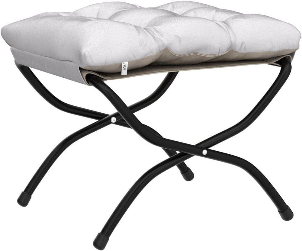 15" Upholstered Folding Foot Rest Stool with Metal Frame Light Grey