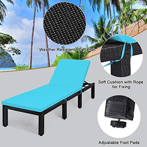 Tangkula Patio Wicker Chaise Lounge with Adjustable Backrest, Turquoise