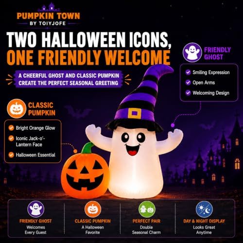 Toiyjofe 5.5FT Halloween Inflatables Ghost with Pumpkin Yard Decoration