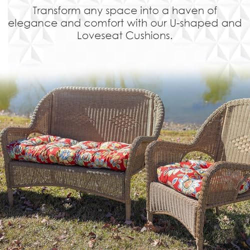 RSH DECOR Tufted U-Shape Wicker Set of 2, 22” x 22,” Outdoor Chair Cushions f...