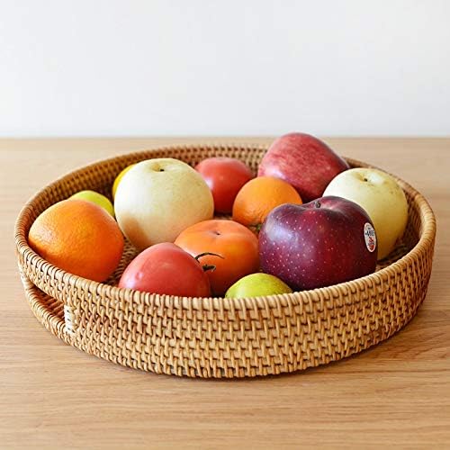 Coffee Table Tray Round Rattan Ottoman Tray Woven Serving Trays with Handles ...