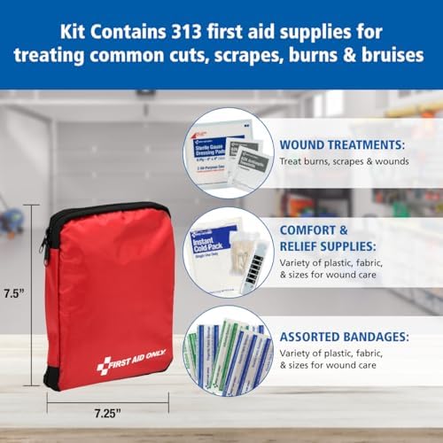 First Aid Only 313-Piece First Aid Kit for Home, Car & Travel