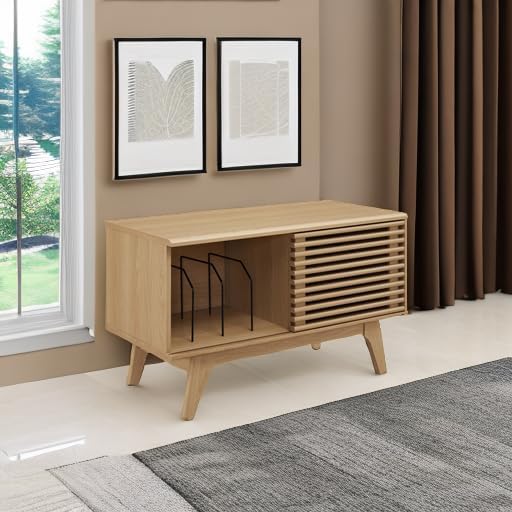 Modway Render Mid-Century Modern 37" Vinyl Record Display Stand in Oak