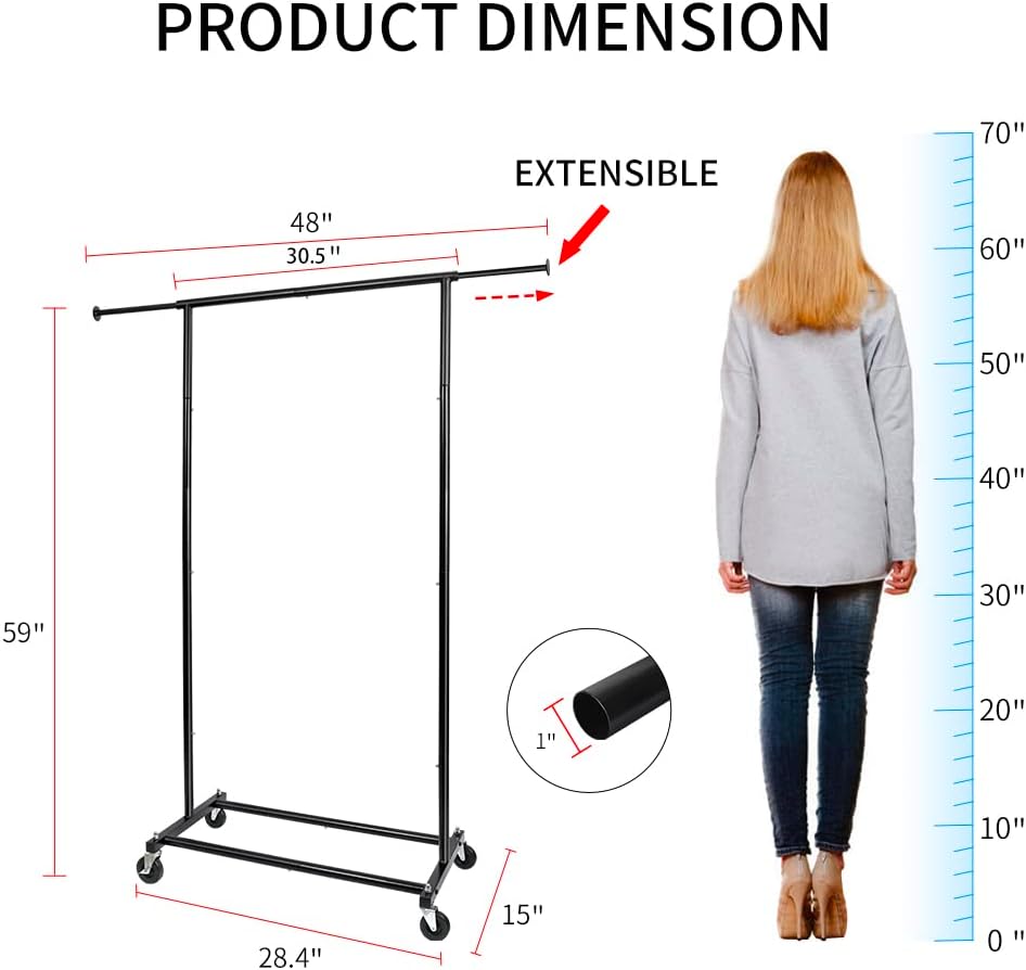 Fishat 59" H Simple Portable Standard Black Rolling Clothes Garment Rack