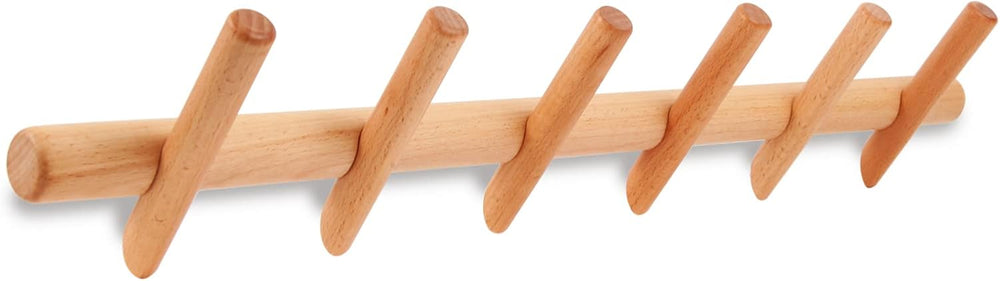 KYSMOTIC Wood Coat Rack Wall Mount Wooden Hat Rack (Beech Wood, 6Hooks)