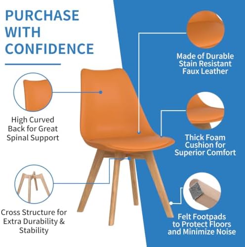 Dining Chairs Set of 4, Modern Leather Kitchen Chairs with Wood Legs